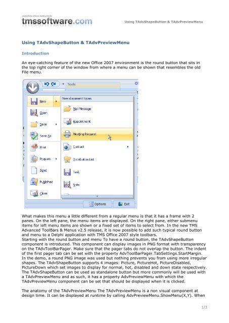 Using TAdvShapeButton & TAdvPreviewMenu - TMS Software