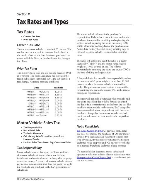 Motor Vehicle Tax Guidebook 2011 - Texas Comptroller of Public ...