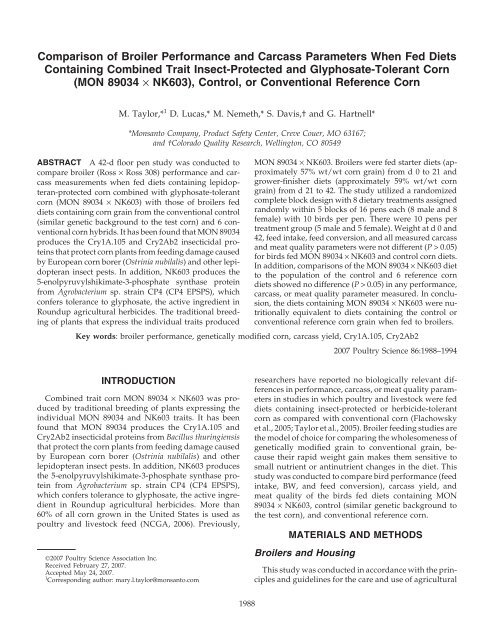 Comparison of Broiler Performance and Carcass ... - CERA