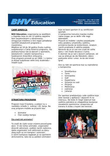 Camp America Students' handbook - BHV Education