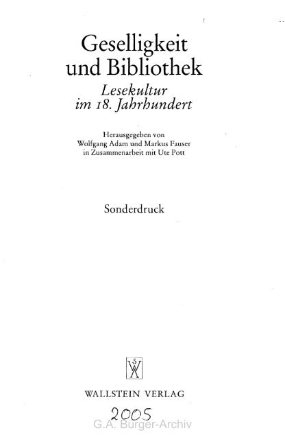 Geselligkeit und Bibliothek t - Leben und Werk des Dichters Gottfried ...