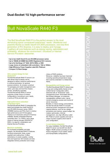 Bull NovaScale R440 F3 PRODUCT SPECIFICATION