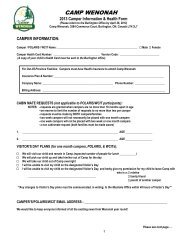 Camper Health Information Form - Camp Wenonah