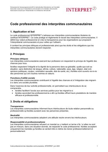 Code professionnel des interprÃ¨tes communautaires - INTERPRET