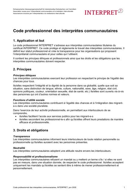 Code professionnel des interprÃ¨tes communautaires - INTERPRET
