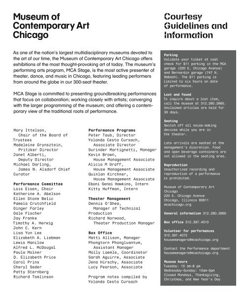 Program Notes - Museum of Contemporary Art, Chicago