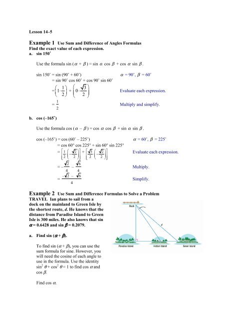 Sum and Difference of Angles Formulas - Glencoe image.