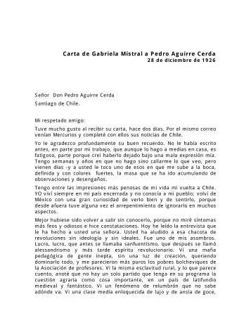 Carta de Gabriela Mistral a Pedro Aguirre Cerda - Sala de Historia