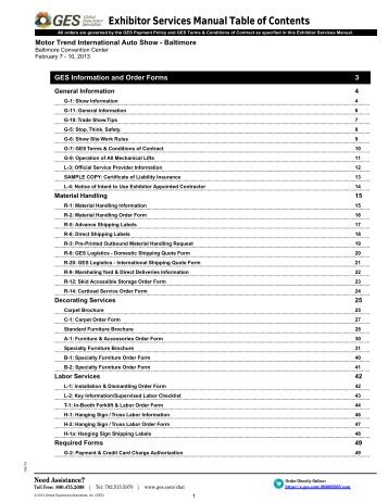 Exhibitor Services Manual Table of Contents - Motor Trend Auto ...