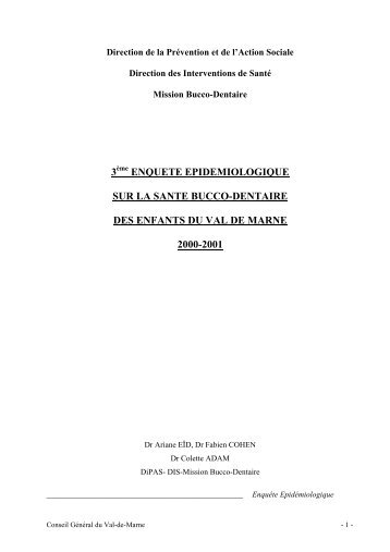 La 3e EnquÃªte Ã©pidÃ©miologique - Conseil gÃ©nÃ©ral du Val-de-Marne