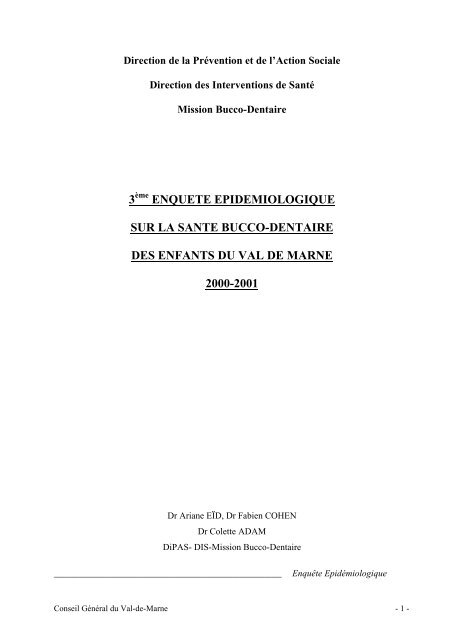 La 3e EnquÃªte Ã©pidÃ©miologique - Conseil gÃ©nÃ©ral du Val-de-Marne