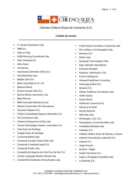 Listado de Socios al 20.07.12 - CÃ¡mara Chileno-Suiza de Comercio ...