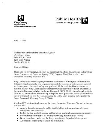 Directors' comments on EPA cleanup plan - King County