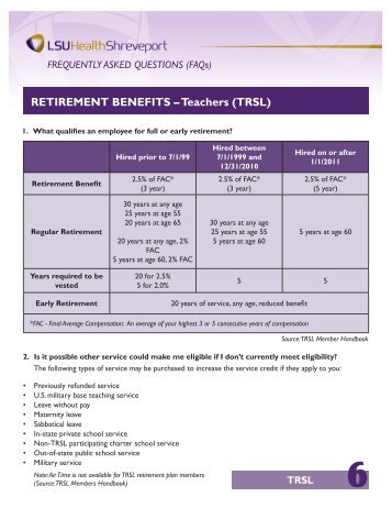 RETIREMENT BENEFITS â Teachers (TRSL)