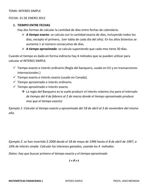 TEMA: INTERES SIMPLE FECHA: 31 DE ENERO 2012 1. TIEMPO ...