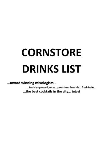 Cornstore Cocktail Menu - Restaurant Limerick