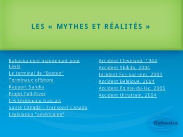 Présentation « Mythes et réalités - Rabaska