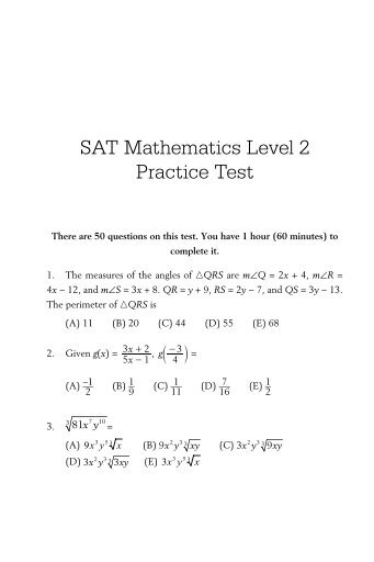 SAT Mathematics Level 2 Practice Test - MyMaxScore.com