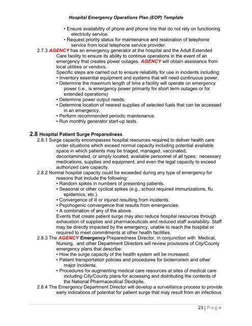 Hospital Emergency Operations Plan (EOP) TEMPLATE