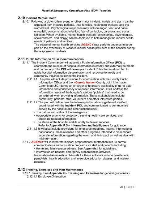 Hospital Emergency Operations Plan (EOP) TEMPLATE