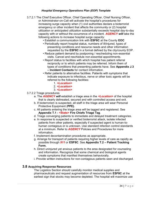 Hospital Emergency Operations Plan (EOP) TEMPLATE