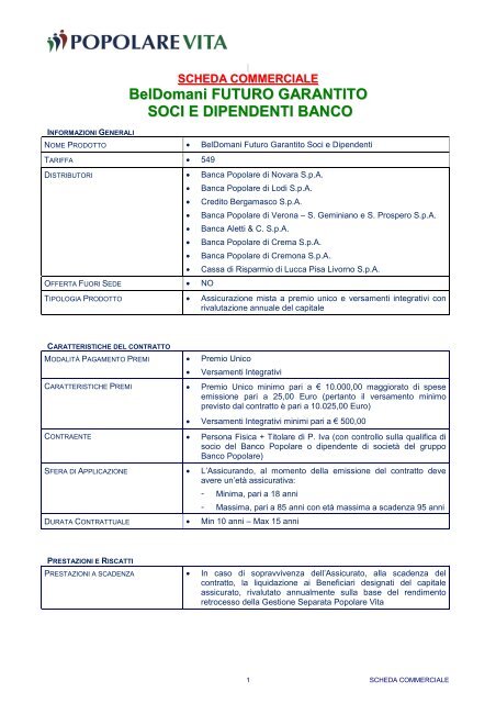 BelDomani FUTURO GARANTITO SOCI E ... - Popolare vita