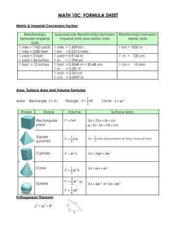 MATH 10C FORMULA SHEET