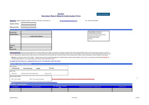 Printable RMA Form - Xyratex