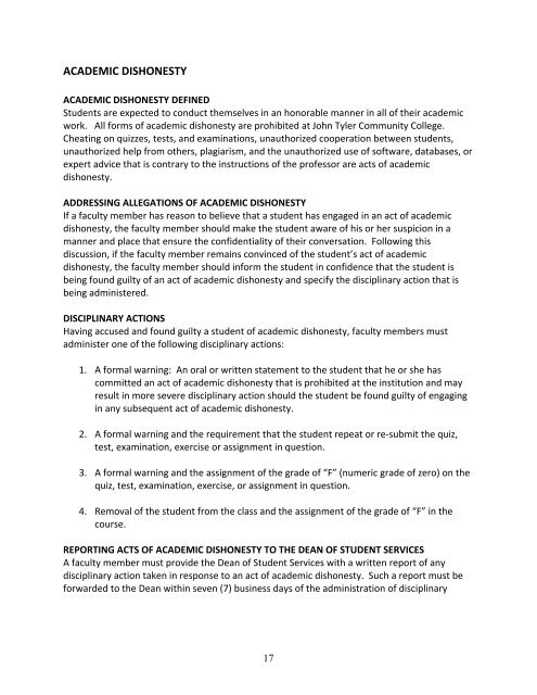 student conduct code - John Tyler Community College