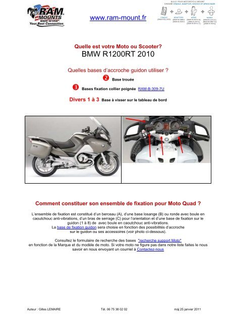 BMW R1200RT 2010 fixation guidon - RAM Mount