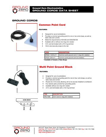 Ground Cords Data Sheet - Ground Zero Electrostatics