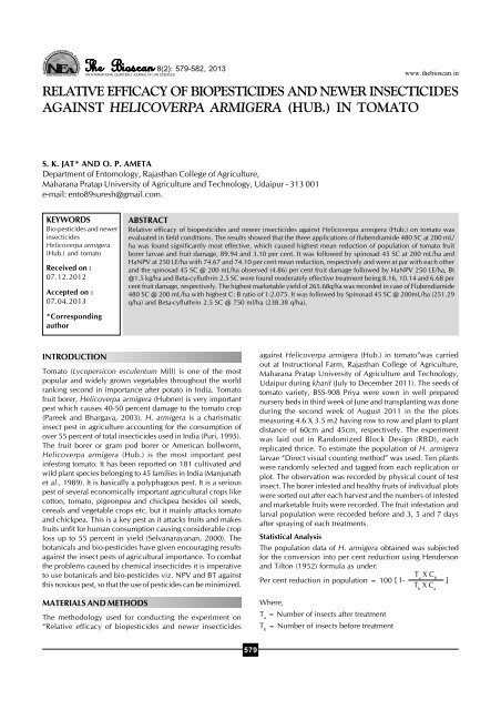 Relative efficacy of biopesticides and newer ... - THE BIOSCAN