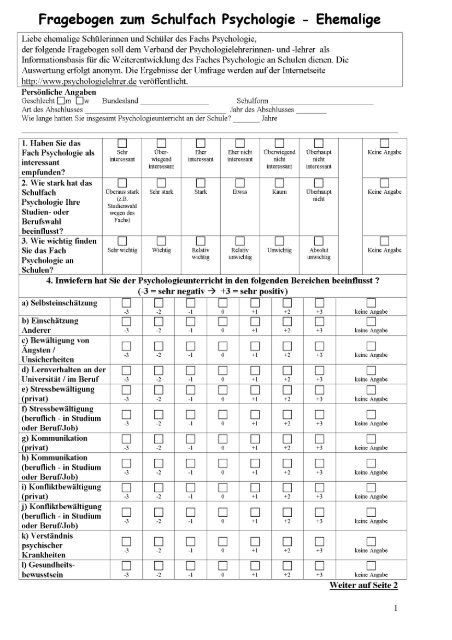 Fragebogen zum Schulfach Psychologie â€” Ehemalige