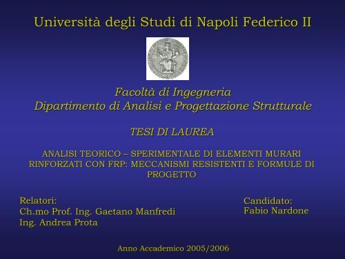 V - Dipartimento di Analisi e Progettazione Strutturale - UniversitÃ  ...