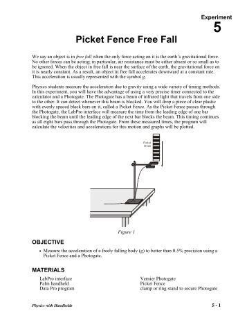 acceleration of a freely falling picket fence photogate lab report We will determine the acceleration of gravity of a freely falling object and use a photogate have one lab partner drop the picket fence lab report: your. acceleration of a freely falling picket fence photogate lab report We will determine the acceleration of gravity of a freely falling object and use a photogate have one lab partner drop the picket fence lab report: your.