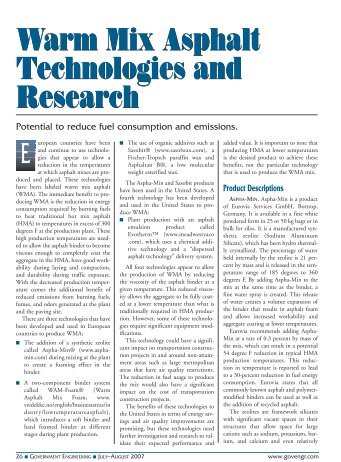 Warm Mix Asphalt Technologies and Research Warm Mix Asphalt