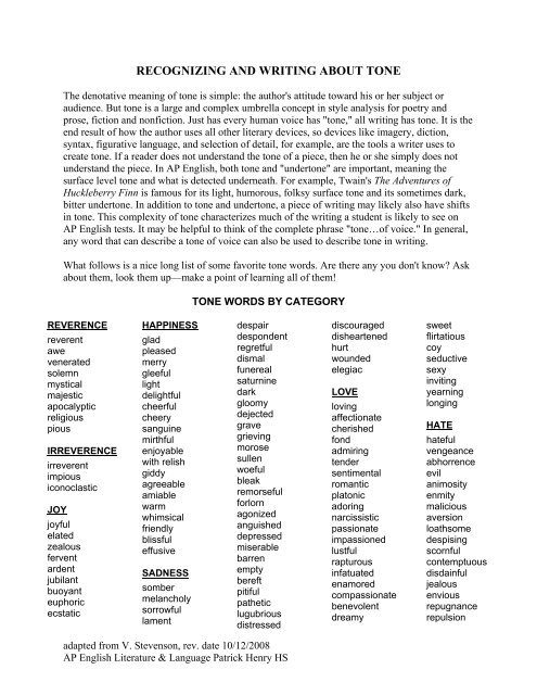 Glossary of Tone Words