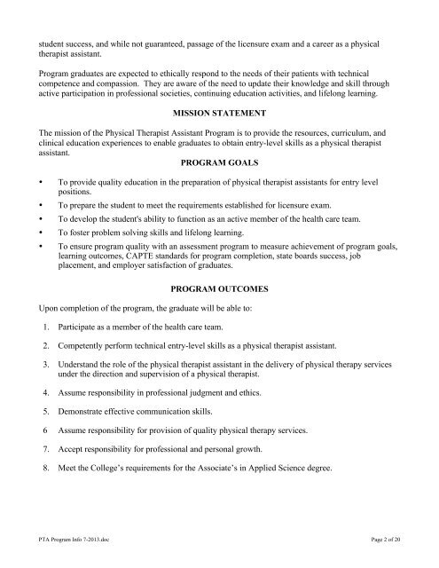 Physical Therapist Assistant Complete Program Information