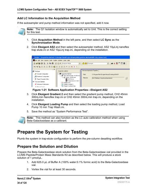 User Guide: NanoLC UltraÂ® System Integration Test - Eksigent