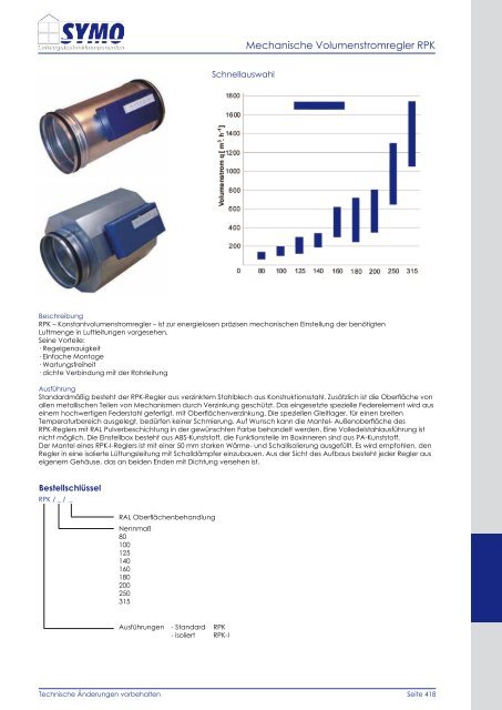 Mechanische Volumenstromregler RPK - SYMO