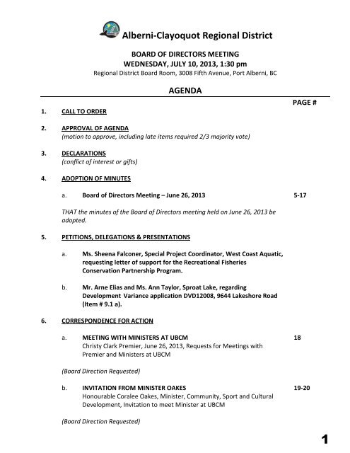 July 10 Agenda - Alberni - Clayoquot Regional District