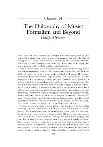 The Philosophy of Music: Formalism and Beyond - Synapse Music