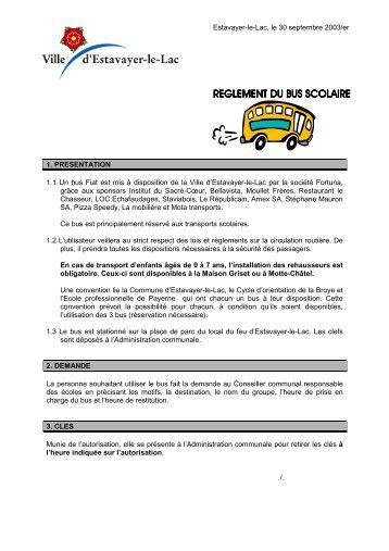 REGLEMENT DU BUS SCOLAIRE - Estavayer-le-Lac