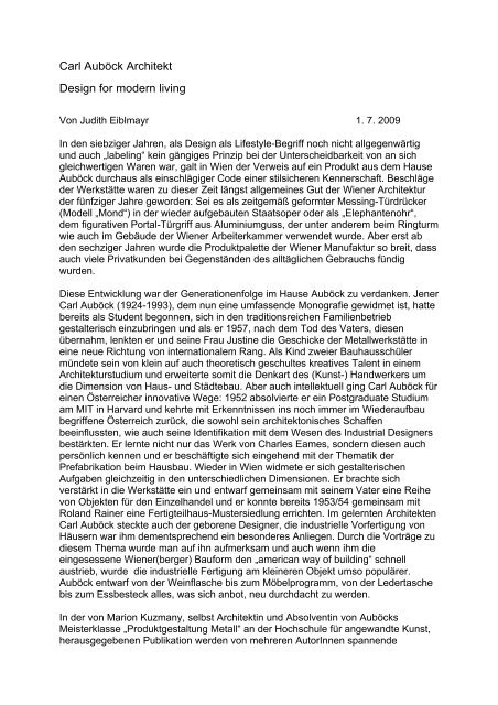 Carl Auböck Architekt Design For Modern Living Judith - 