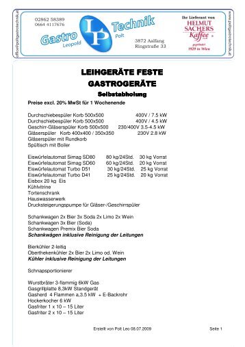 Leihgeräte-Gastro 1 - Gastrotechnik Polt