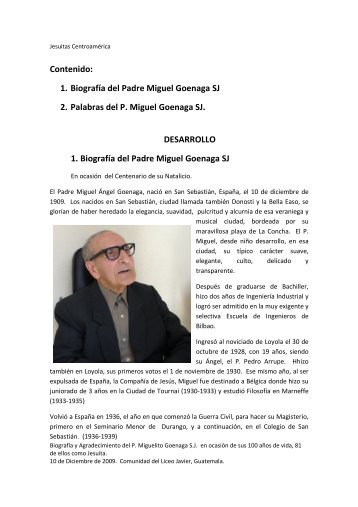BiografÃ­a y Palabras de agradecimiento del P. Miguel ... - CPAL