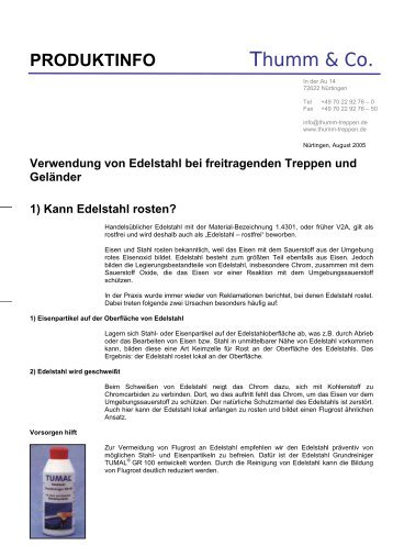 Verwendung von Edelstahl bei freitragenden ... - Thumm-co.de