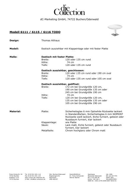 TODO 6111/6115/6116 - Esstisch - die Collection