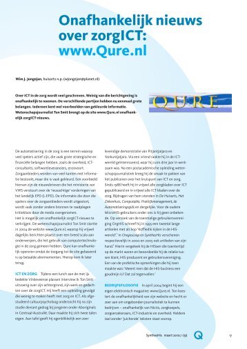 Onafhankelijk nieuws over zorgICT: www.Qure.nl - SynthesHIS