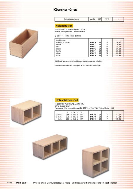 KÜCHENSCHÜTTEN Artikelb